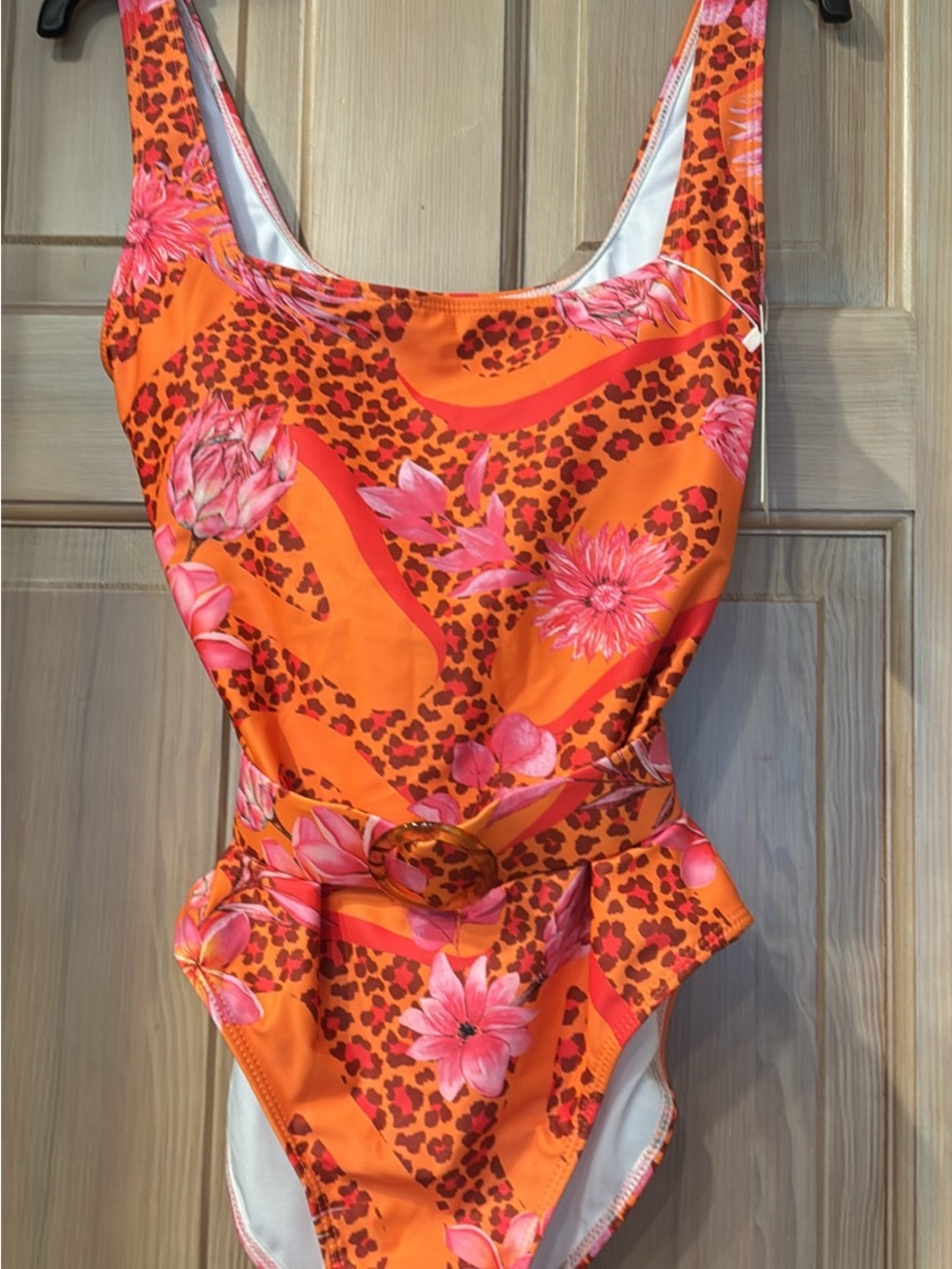 NWT Tropical Animal Orange Floral & Leopard One-Piece Swimsuit